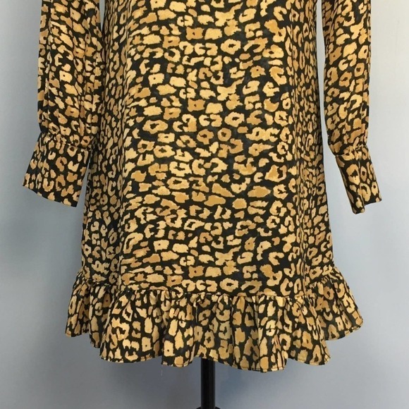 who What Wear Watercolor Cheetah Print Long Sleeve Ruffle Dress Women’s Size S - Picture 5 of 12